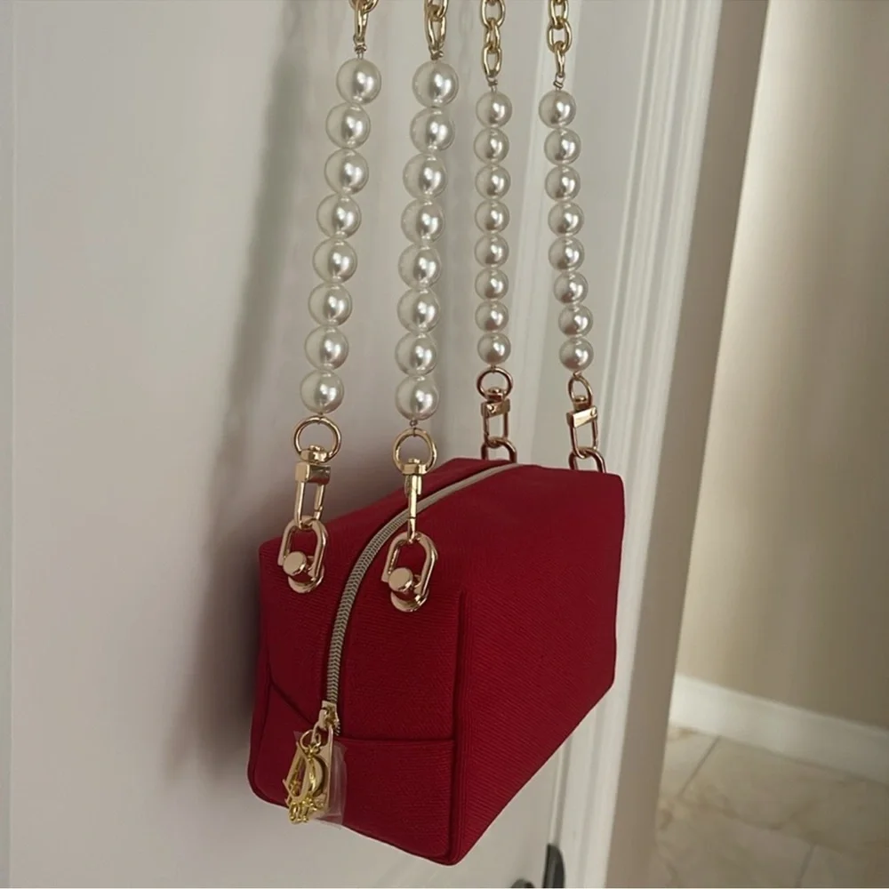 Christian Dior red canvas cosmetics bag to shoulder bag